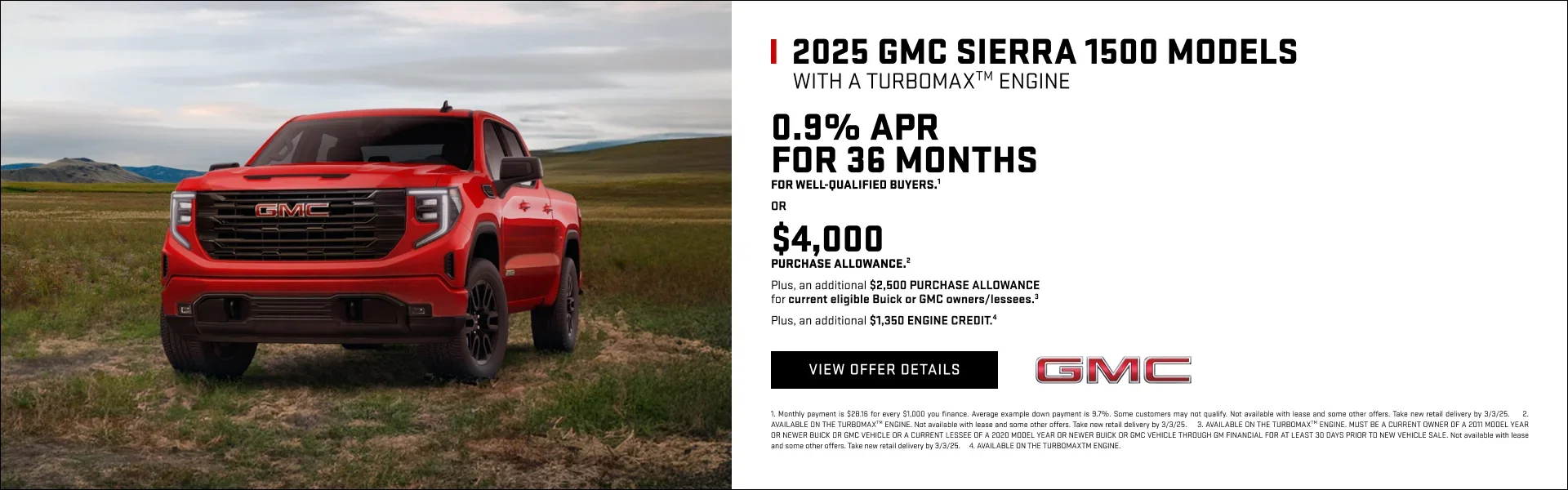 2025 GMC Sierra 1500 Models 0.9% APR for 36 Months
